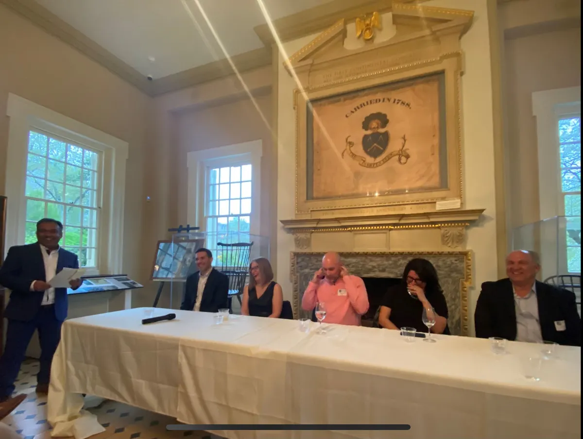 Jigar Desai moderating AMFP Healthcare Executives Panel Discussion at Carpenters Hall