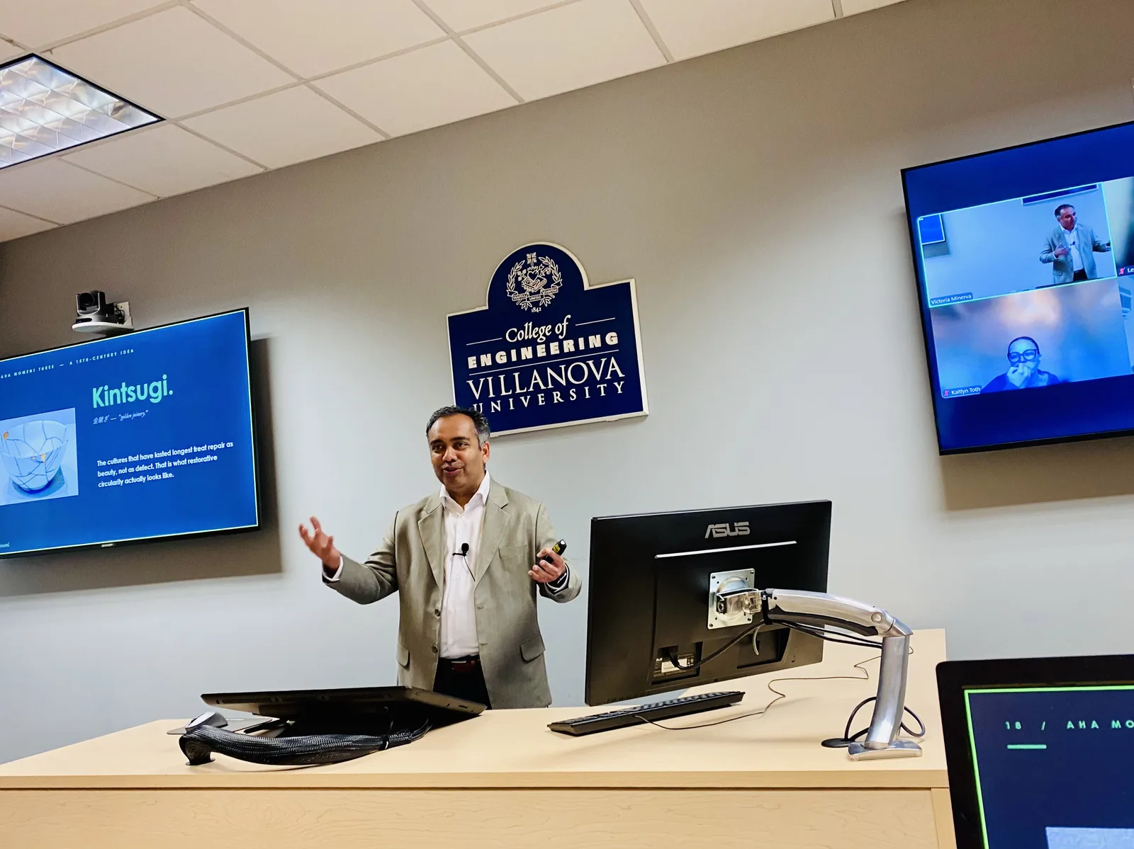 Jigar Desai presenting Kintsugi concept at Villanova University College of Engineering with virtual students